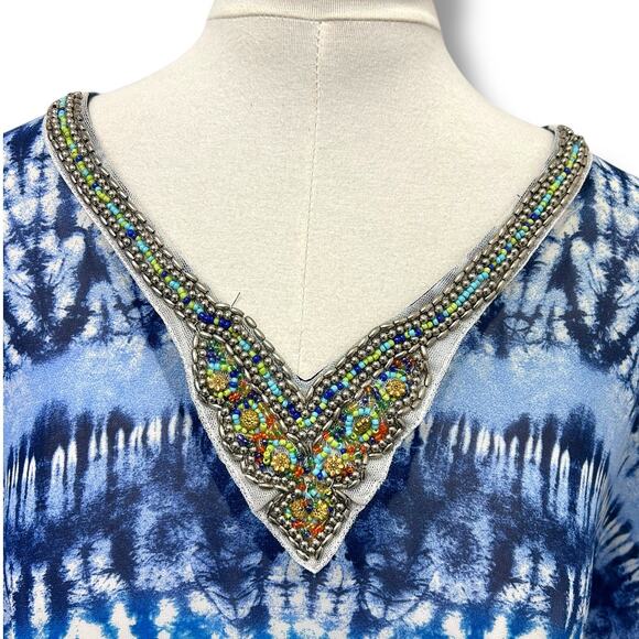 Soleillee Women’s V- Neck Bead Embellished Lightweight Sheer Kaftan Tunic 3X - Picture 4 of 13